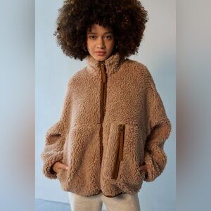 UGG Marlene Confetti Piled Fleece Zip-Up Jacket - White Pepper - XL